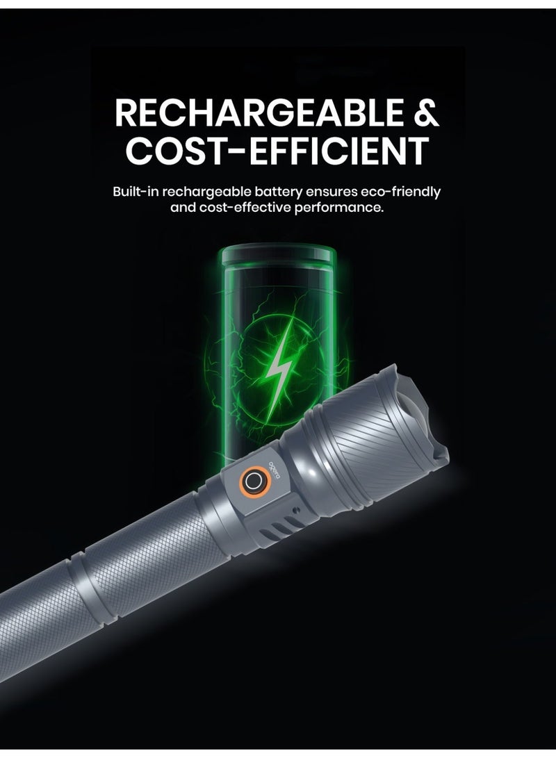 أوجيرا كشاف LED قابل لإعادة الشحن | كشاف تكتيكي فائق السطوع | سطوع عالي | بطارية 3SC طويلة العمر | تصميم صغير وقوي التحمل | مقاوم للماء | مثالي للتخييم والمشي وحالات الطوارئ | ضمان سنتين | OG1008SL | رمادي - Image 2